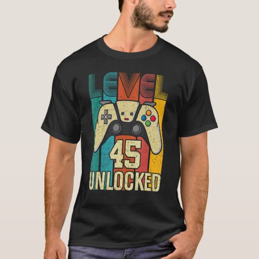 T-shirt Niveau 45 Jeu vidéo déverrouillé 45e anniversaire (Devant)