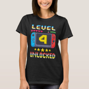 T-shirt Niveau 4 Débloqué Chemise 4ème Anniversaire Jeu Vi