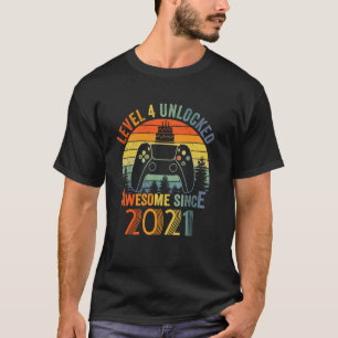 T-shirt Niveau 4 Débloqué Depuis 2021 Joueur Vidéo 4ème An