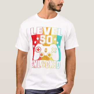 T-shirt Niveau 50 Déverrouillé Hommes Anniversaires de 50 