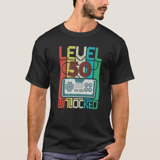 T-shirt Niveau 50 Jeu vidéo déverrouillé 50e anniversaire (Devant)
