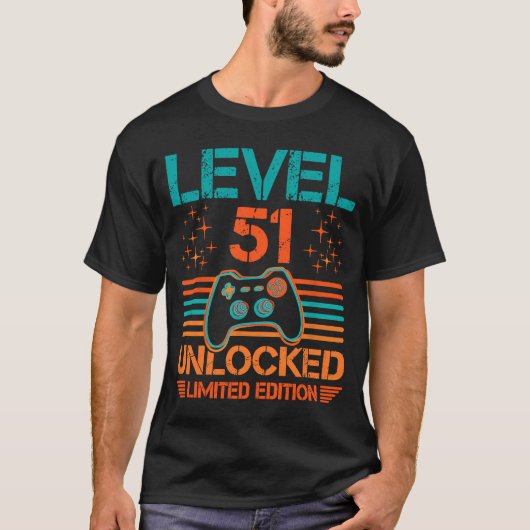 T-shirt Niveau 51 Déverrouillé Vidéo Joueur Décor d'annive (Devant)