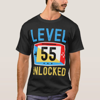 T-shirt Niveau 55 Déverrouillé Gamer 55e Anniversaire