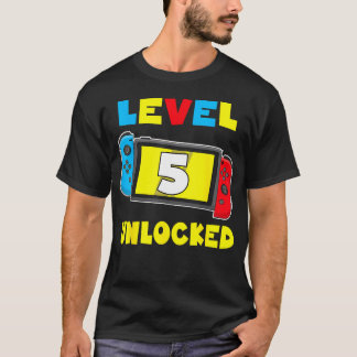 T-shirt Niveau 5 Débloqué 5e Anniversaire Jeu Vidéo 5 Ans