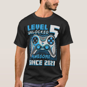 T-shirt Niveau 5 Débloqué Anniversaire Garçon Joueur 5 Ans