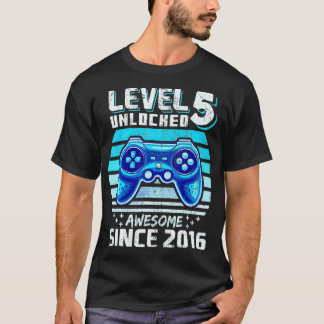 T-shirt Niveau 5 Déverrouillé Awesome 2016 Jeu vidéo 5e an