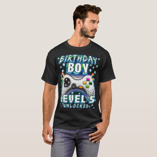 T-shirt Niveau 5 Jeu vidéo déverrouillé 5e anniversaire Ga (Devant entier)