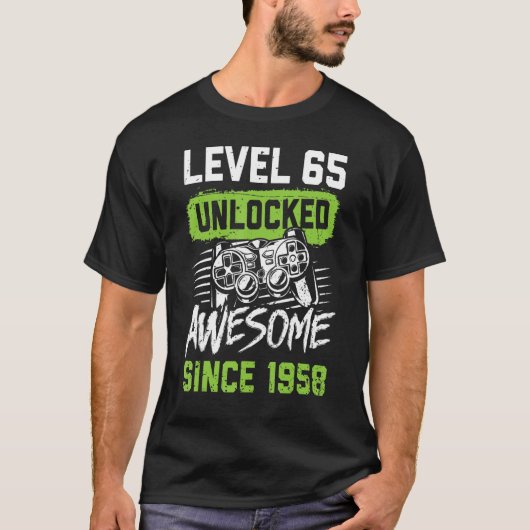T-shirt Niveau 65 Déverrouillé Awesome Depuis 1958 Jeu Vid (Devant)