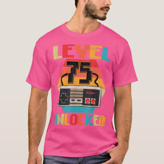T-shirt Niveau 75 Jeu vidéo déverrouillé 75e Cadeaux d'ann