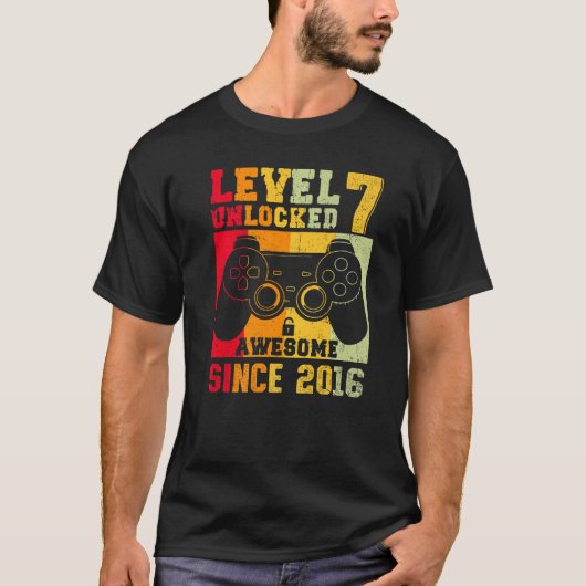 T-shirt Niveau 7 Débloqué Incroyable Jeu Vidéo 2016 7ème N (Devant)