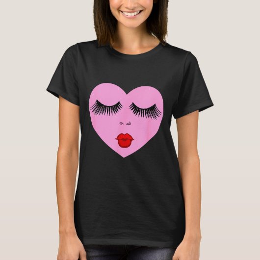 T-shirt Nk Lady Heart With Eyelashes Valentines Day Kiss (Devant)