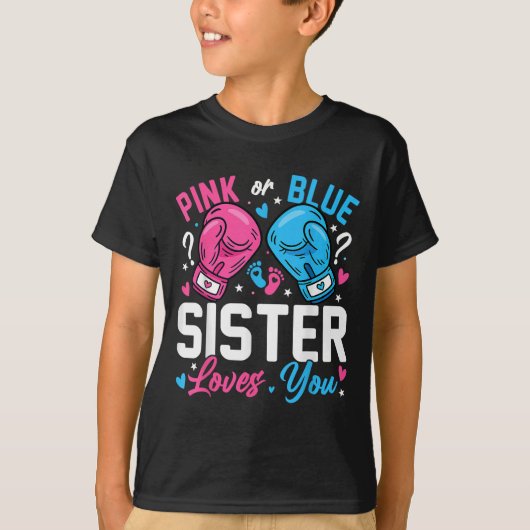 T-shirt Nk Or Blue Sister Loves You Boxing Gender Reveal (Devant)