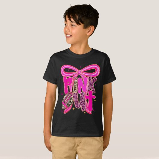 T-shirt Nk Out Leopard Football Bow Breast Cancer Awarenes (Devant entier)