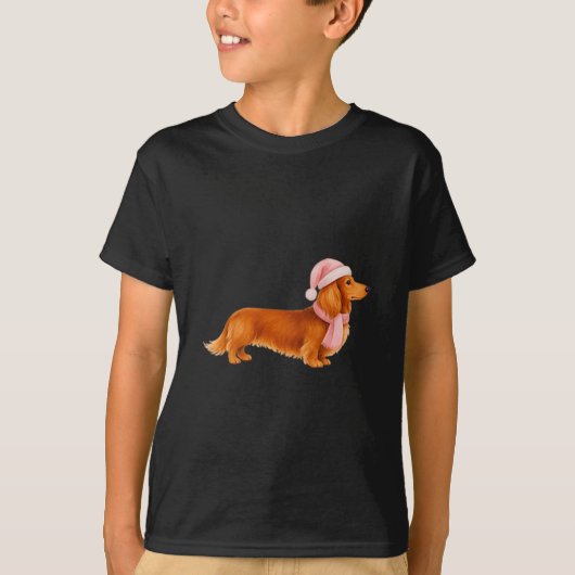 T-shirt Nk Santa Red Long Haired Dachshund Christmas  (Devant)