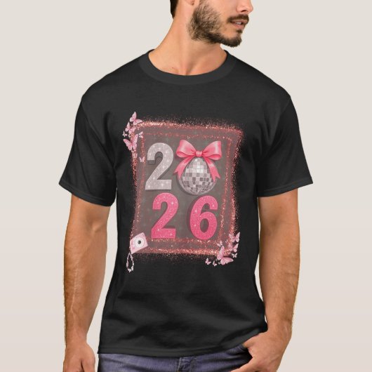 T-shirt Nk Sparkle Disco Bow 2026 Coquette Happy New Year (Devant)
