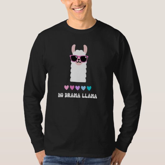 T-shirt No Drama Llama Cute Animal Groovy Retro Pink Purpl (Devant)