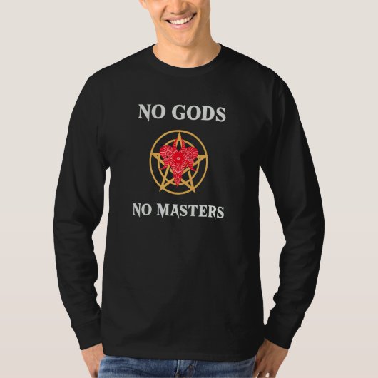 T-shirt No God's No Masters Goat's Head Baphomet Demon Pen (Devant)