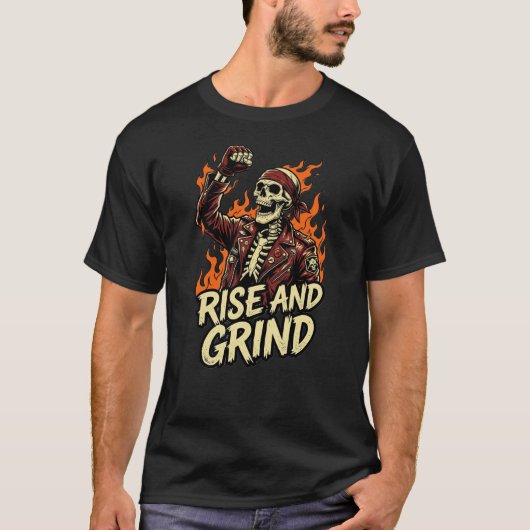 T-shirt No Guts No Glory Skull Biker Rise And Grind Fire (Devant)