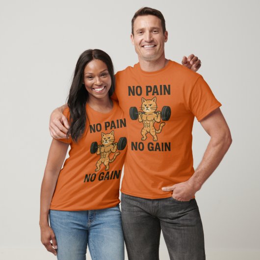 T-shirt No Pain No Gain Buff Cat Weightlifting Funny Gym D (Unisexe)