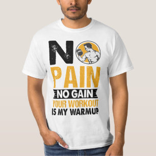 T-shirt No Pain No Gain Gym Entraînement Citation Hommes T