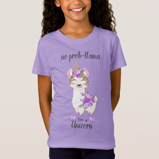 T-Shirt No Prob-Llama - Je suis Unicorne - Flore violette (Devant)