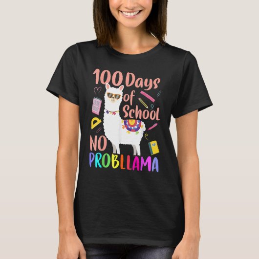 T-shirt No Probllama 100 Days Of School LLama Teachers Tsh (Devant)