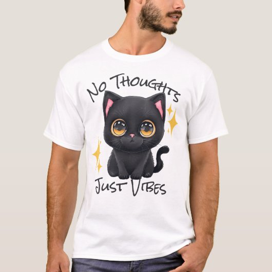 T-shirt No Thghts Just Vibes - Noir (Devant)