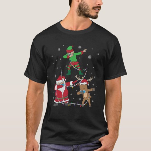 T-shirt Noël 2020 Dabbing Père Noël Elf Reindeer Face Mas (Devant)