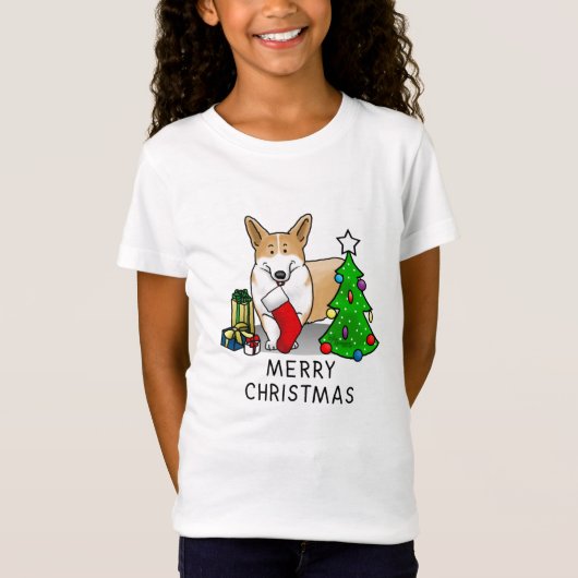 T-Shirt Noël 2 Pembroke Welsh Corgi (rouge 1) Tree Cute (Devant)