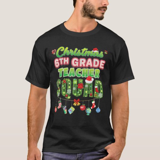 T-shirt Noël 6e année Enseignant Squad Joyeux Pin Arbre (Devant)