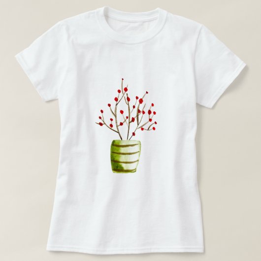 T-shirt Noël à l'aquarelle de Red Berries (Design devant)