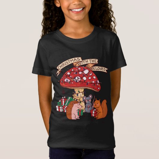 T-Shirt Noël amusant avec la souris d'écureuil de champign (Devant)