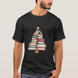T-shirt Noël Arbre Livres Drôle Livre Joyeux B