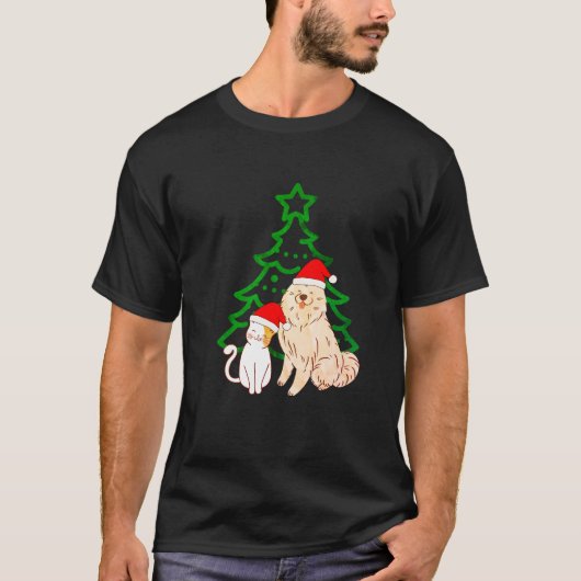 T-shirt Noël Arbre mignonne Chat & Chien Smile Classique (Devant)