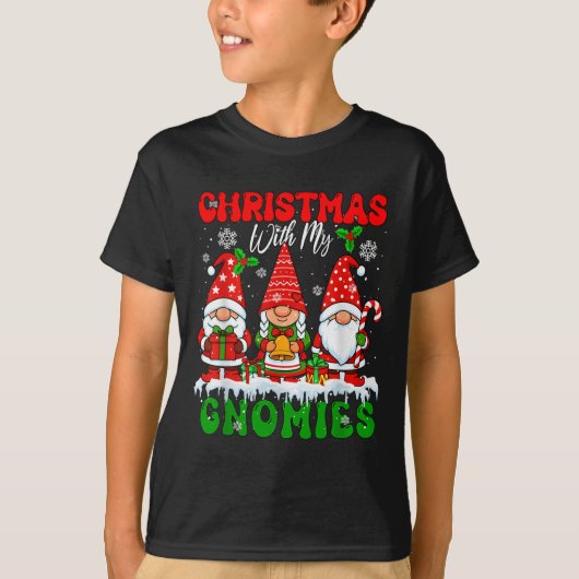 T-shirt Noël Avec Mes Gnomies Noël Trois Gnomes Père Noël (Devant)