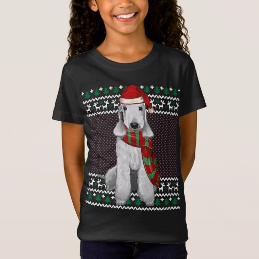 T-Shirt Noël Bedlington Terrier Chien Santa Hat Moche Noël (Devant)