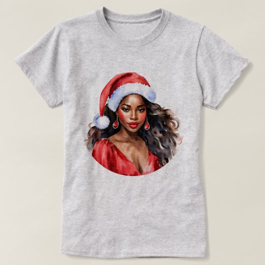 T-shirt Noël belle femme noire Santa Hat (Design devant)