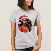 T-shirt Noël belle femme noire Santa Hat (Devant)