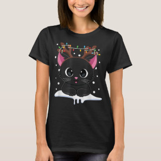 T-shirt Noël Black Cat Reindee Antlers Catmas Femmes