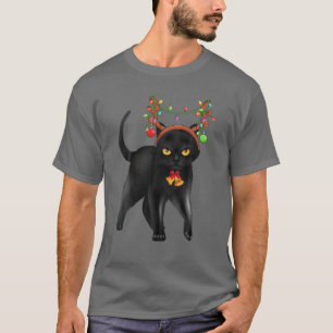 T-shirt Noël Black Cat Reindee Antlers Catmas Femmes