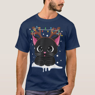 T-shirt Noël Black Cat Reindee Antlers Catmas Femmes 