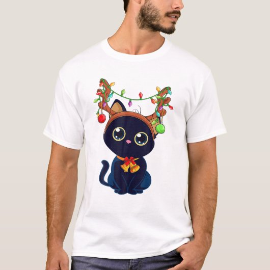 T-shirt Noël Black Cat Reindee Antlers Catmas Femmes (Devant)