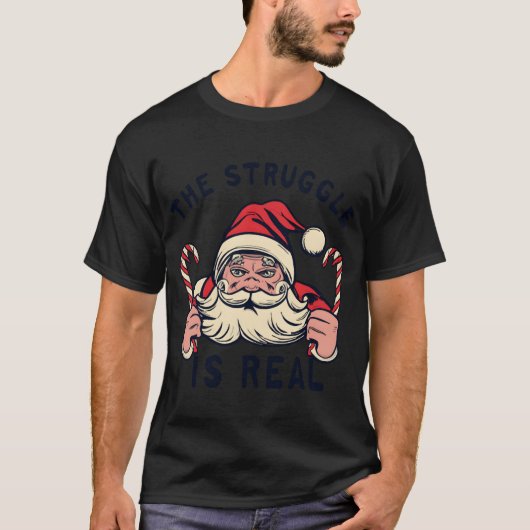T-shirt Noël blanc "HE STRUGGLE IS REAL" rétro (Devant)