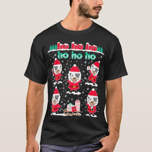 T-shirt Noël Blue Heeler Hohoho Santa Claus (Devant)