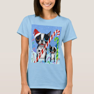 T-shirt Noël Boston Terrier Chiens Sucre de canne Santa Ha
