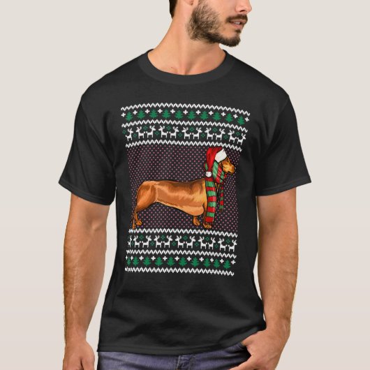 T-shirt Noël Brown Dachshund Chien Santa Hat Vilain Noël (Devant)