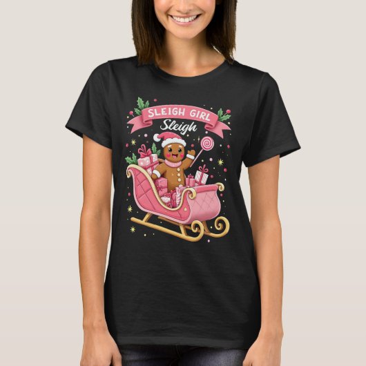 T-shirt Noël Candy Sleigh Girl Gingerbread Fête (Devant)