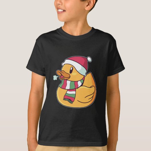 T-shirt Noël Caoutchouc Canard Santa Chapeau Cadeau Pour L (Devant)