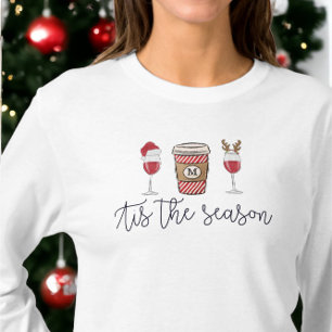 T-shirt Noël C'est la saison Vin rouge Monogramme Café