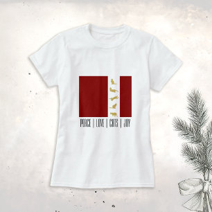 T-shirt Noël Chat Amoureux Rouge Blanc Or Moderne
